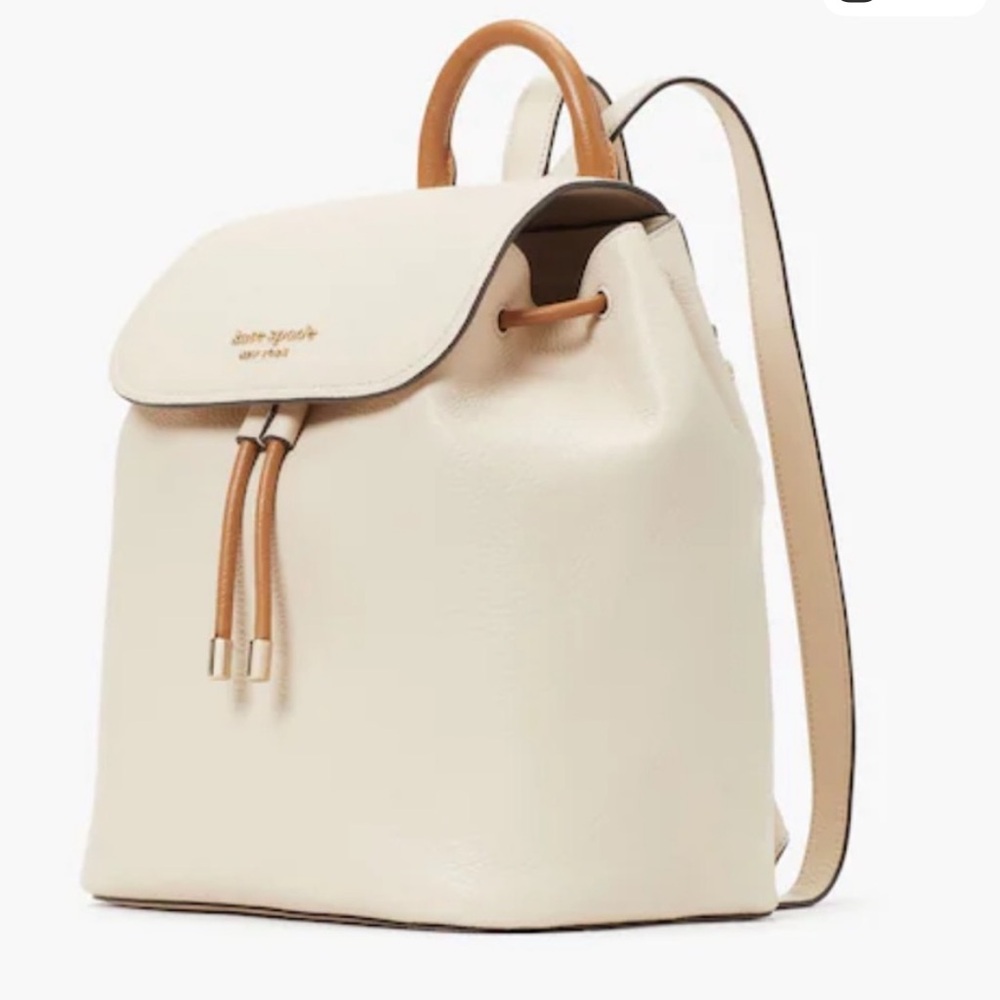 Kate Spade New York Medium Pebbled Leather Backpack Flap Cinch Gold Hardware - Picture 2 of 16